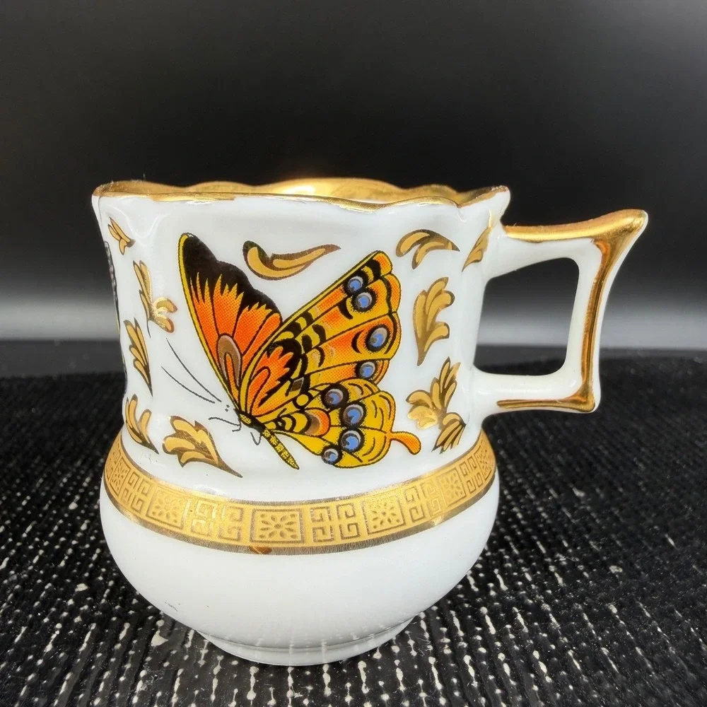 CC&T Butterfly Porcelain Espresso Cup and Saucer Set Gold Gilt Trim Demitasse‎